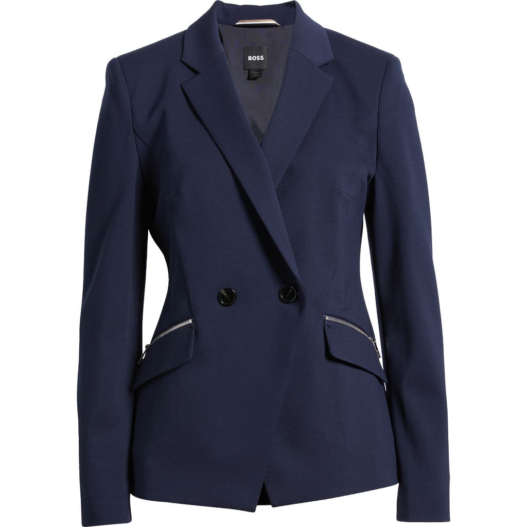 Hugo Boss Boss Jatawa Asymmetric Double Breasted Blazer In Clean Navy