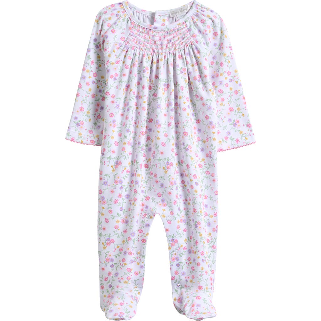 Kissy Kissy Floral Smocked Pima Cotton Footie In White