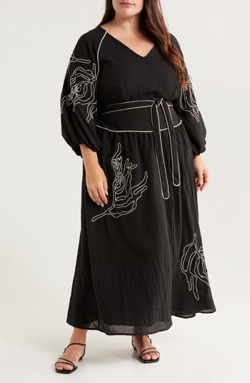 ワンピース Tachi Clothing Women's Maxi Embroidered Dress Black Black Maxi Dress – VITA GRACE