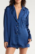 Free People Like Honey Long-Sleeve Satin Pajama Shirt