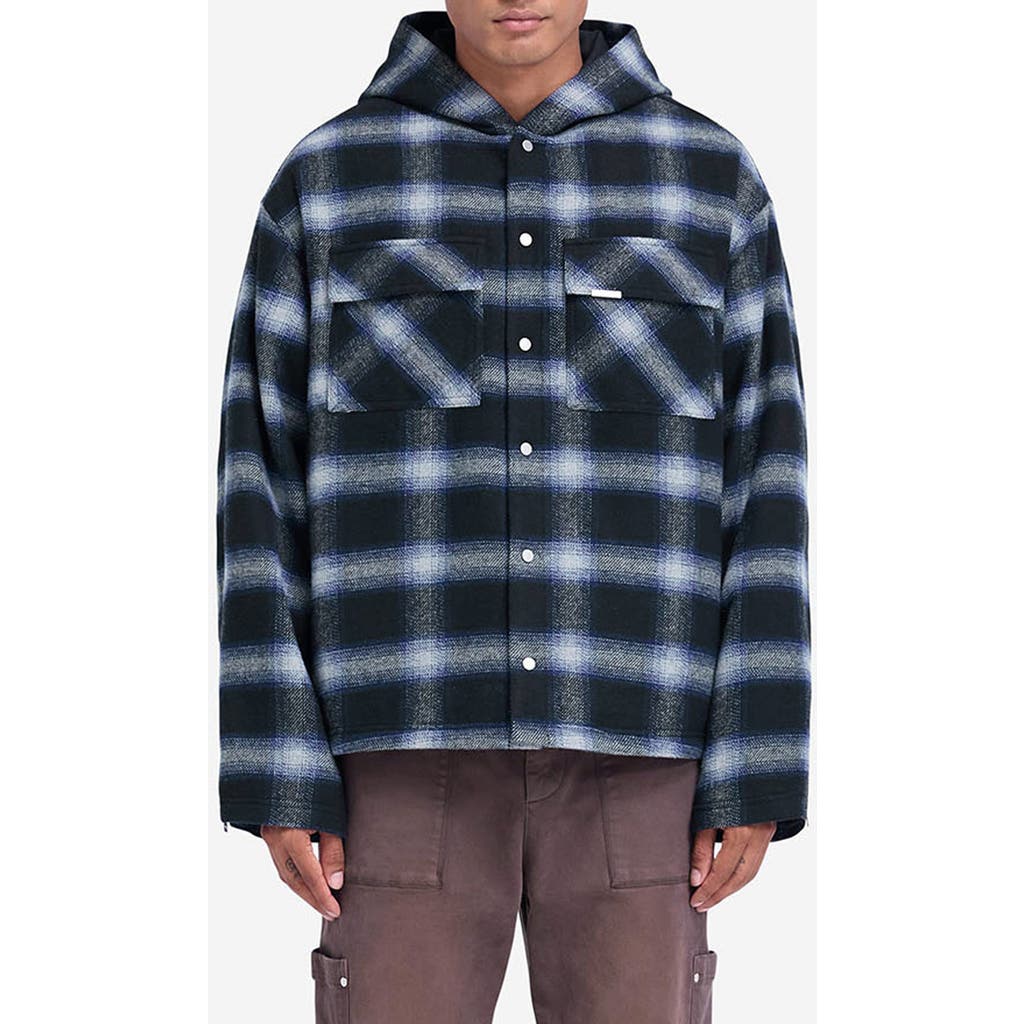 Represent Mens Midnight Navy Check-pattern Hooded Flannel Jacket In Midnight Navy