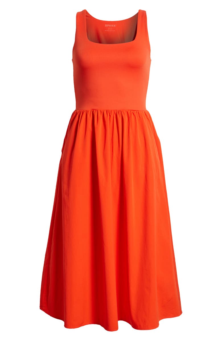 SPANX<sup
®</sup
 SPANXsmooth<sup
™</sup
 Jersey Mixed Media Midi Dress, Alternate, color, Poppy