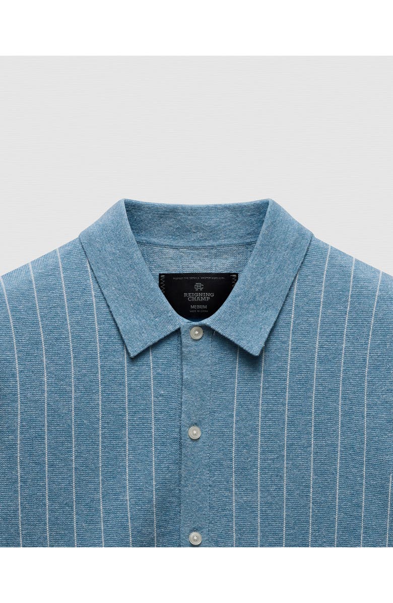 Reigning Champ Piazza Stripe Cotton & Linen Blend Button-Up Shirt, Alternate, color, Gulf-Ivory