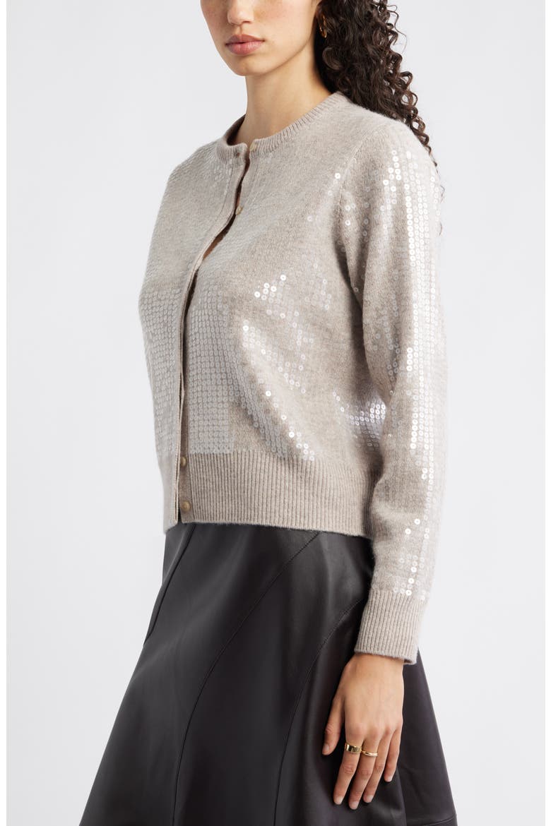 Sequin Wool & Cashmere Cardigan, Alternate, color, TAN ETHEREAL HEATHER SEQUIN