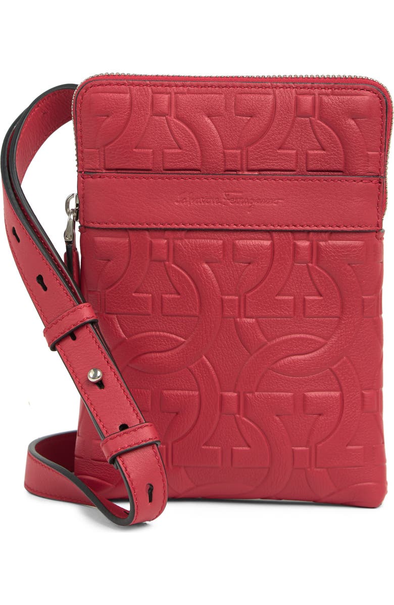 FERRAGAMO Gancini Embossed Leather Travel Crossbody Bag, Main, color,