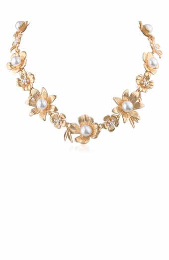 Floral Imitation Pearl Statement Necklace