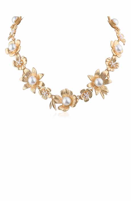 Floral Imitation Pearl Statement Necklace