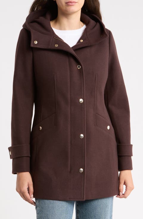 Faux Wool Zip Coat with Hood