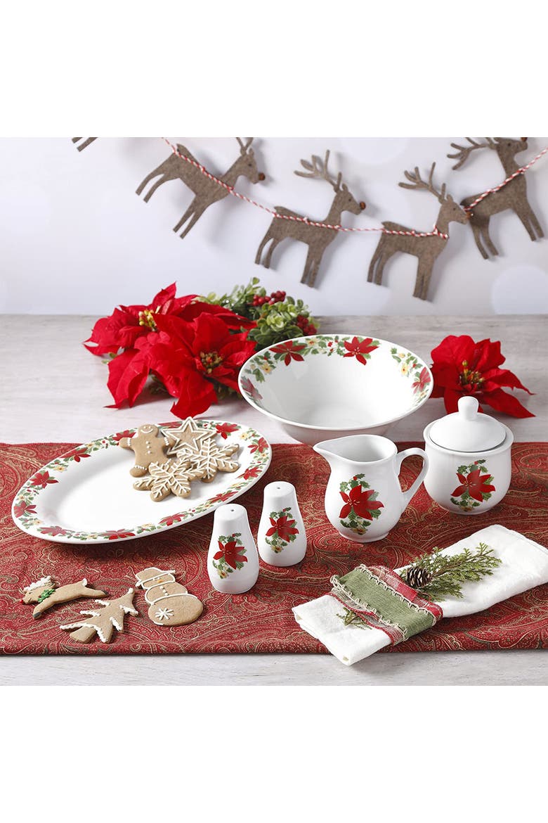 Perfect for Holidays Poinsettia 7 Piece Porcelain Serving Set, Alternate, color, Red