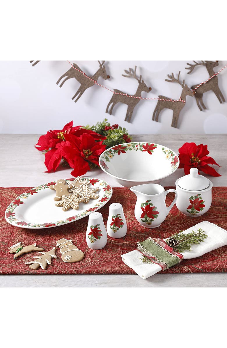 Gibson Home Perfect for Holidays Poinsettia 7 Piece Porcelain Serving Set, Alternate, color, Red
