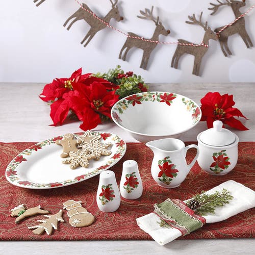 Gibson Home Perfect For Holidays Poinsettia 7 Piece Porcelain Serving Set In Red In Red