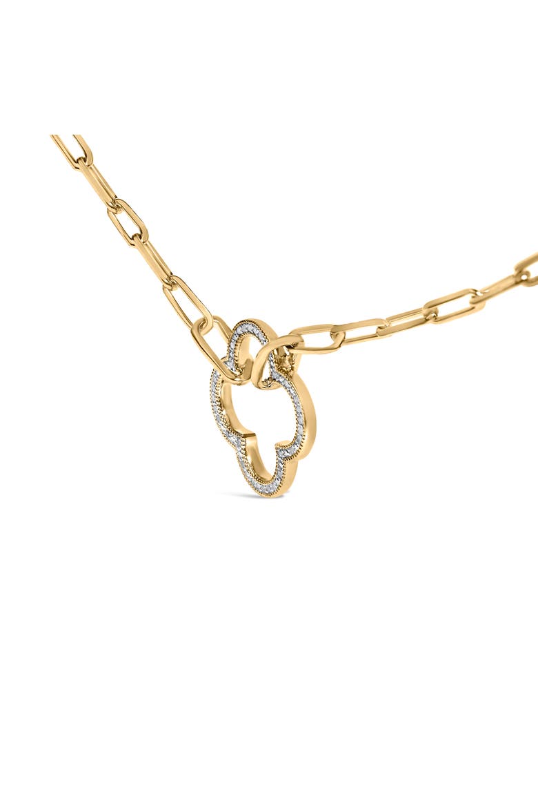 Gold Vermeil 1/10 Cttw Diamond Paperclip Chain Clover Pendant Necklace, Alternate, color, Silver