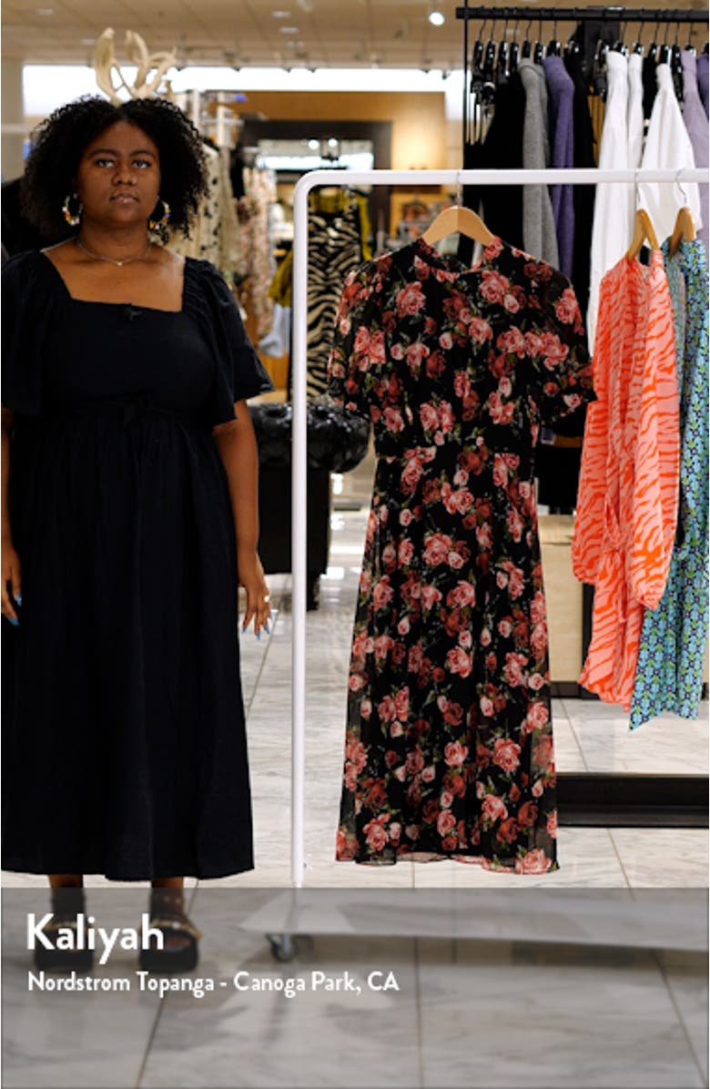 Floral Print Puff Sleeve Midi Dress, sales video thumbnail