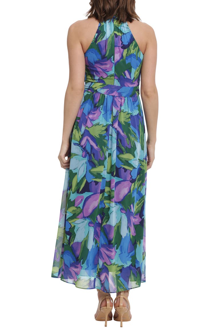 Wrap Halter Floral Print Maxi Dress, Alternate, color, AQUA/ ROYAL