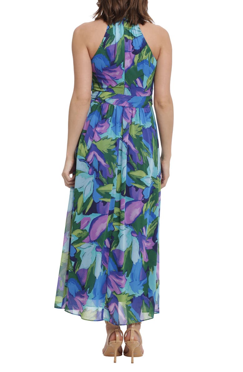 London Times Wrap Halter Floral Print Maxi Dress, Alternate, color, Aqua/ Royal