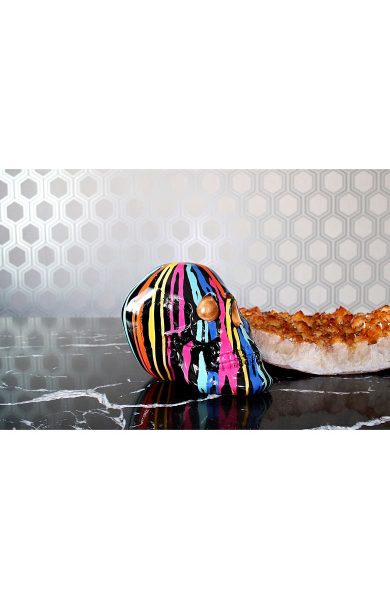INTERIOR ILLUSIONS 10.5-Inch Grafitti Art Skull Statue, Alternate, color, Graffiti/Multi-Color
