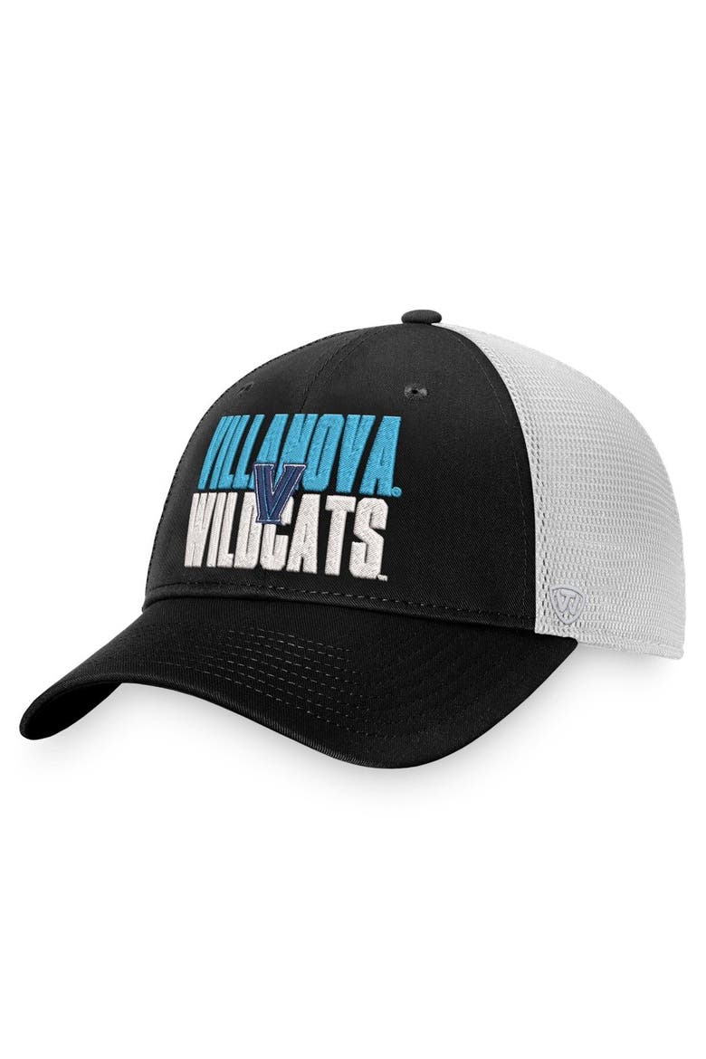 Men's Top of the World Black/White Villanova Wildcats Stockpile Trucker Snapback Hat, Main, color, Black