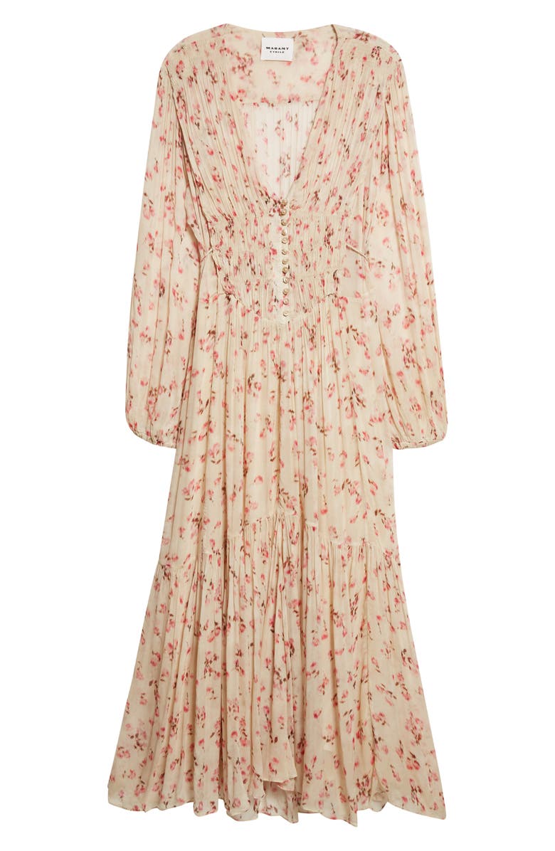 Isabel Marant Étoile Briane Floral Plunge Neck Tie Waist Maxi Dress, Alternate, color, Beige