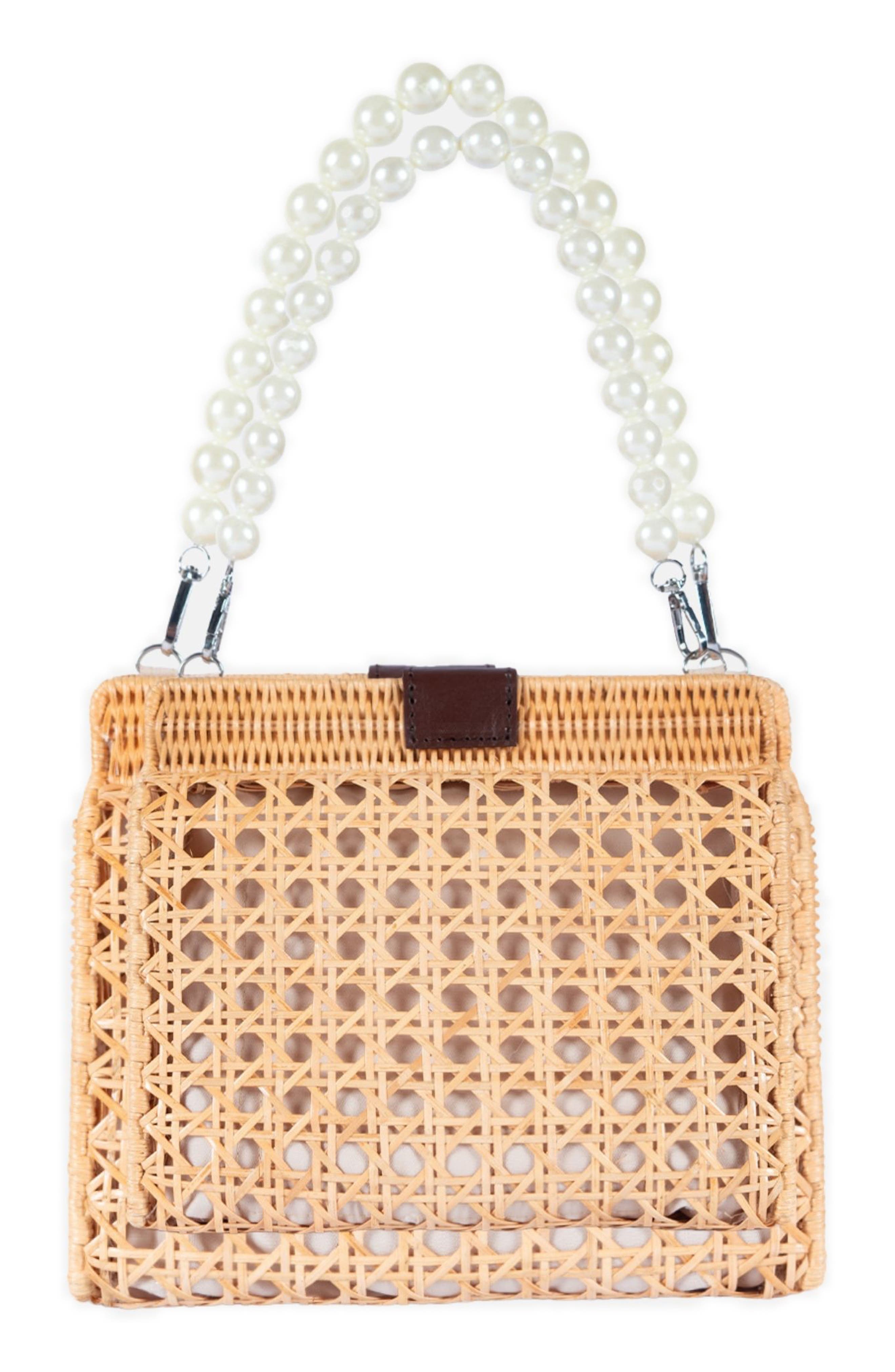 Jelavu Faux Pearl Top Handle Rattan Bag, Alternate, color, Natural