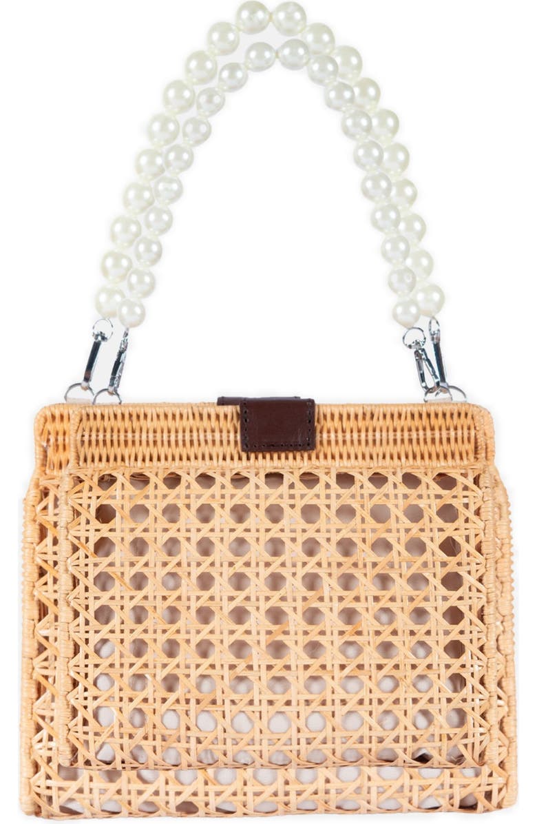 Jelavu Faux Pearl Top Handle Rattan Bag, Alternate, color, Natural