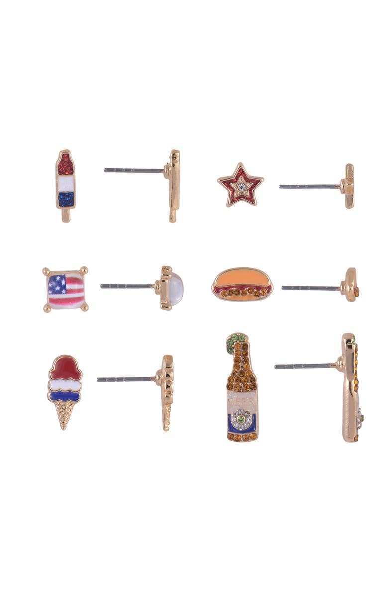 Hallmark 6 pack 4th of July BBQ Theme Stud Earring Set, Alternate, color, Red