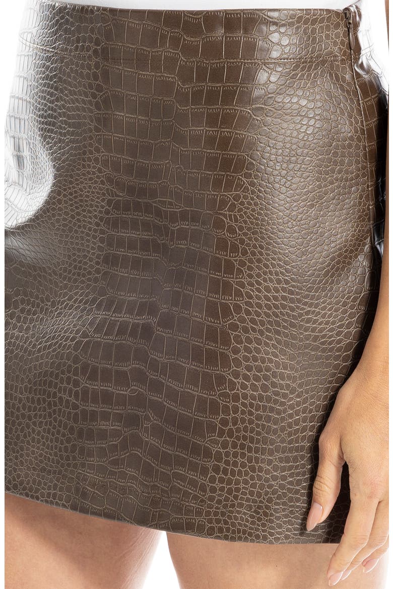 Croc Embossed Faux Leather Miniskirt, Alternate, color, BARK