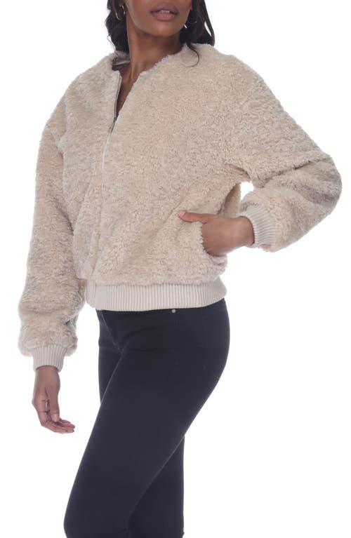 Rain And Rose High Pile Fleece Bomber Jacket In Neutral