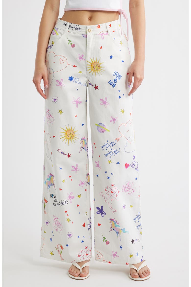 Printed Straight Leg Jeans, Main, color, DEAR DIARY