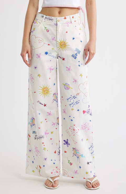Printed Straight Leg Jeans (Dear Diary)