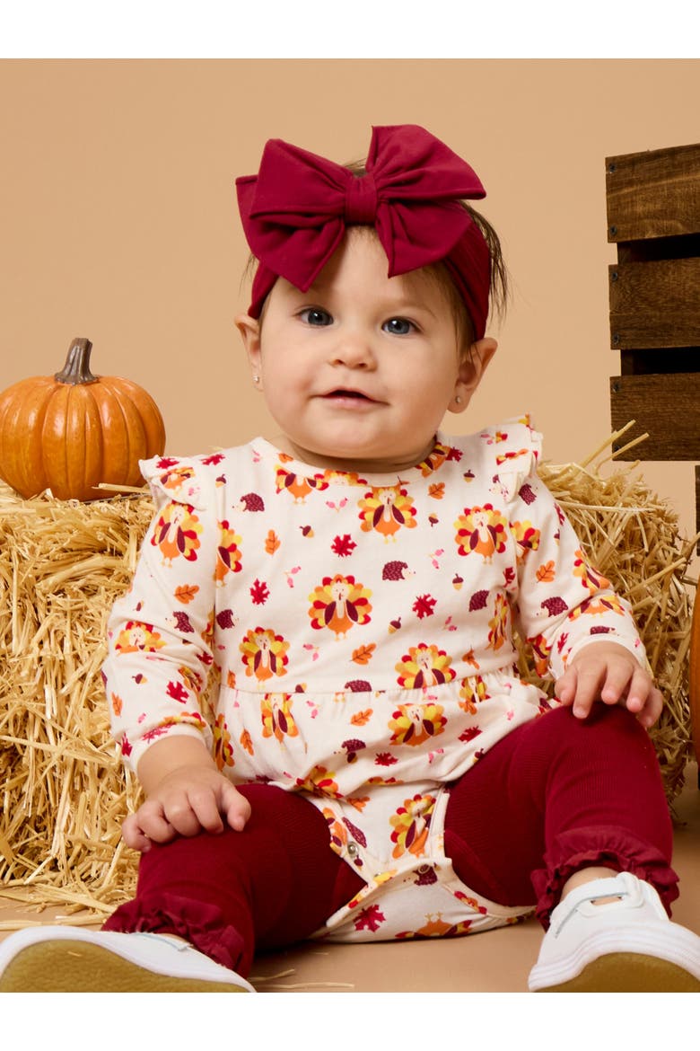 Long Sleeve Flutter Bubble Romper, Alternate, color, Gobble Gobble