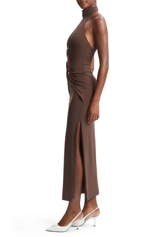 Bardot Neve Cutout Maxi Halter Dress In Chocolate