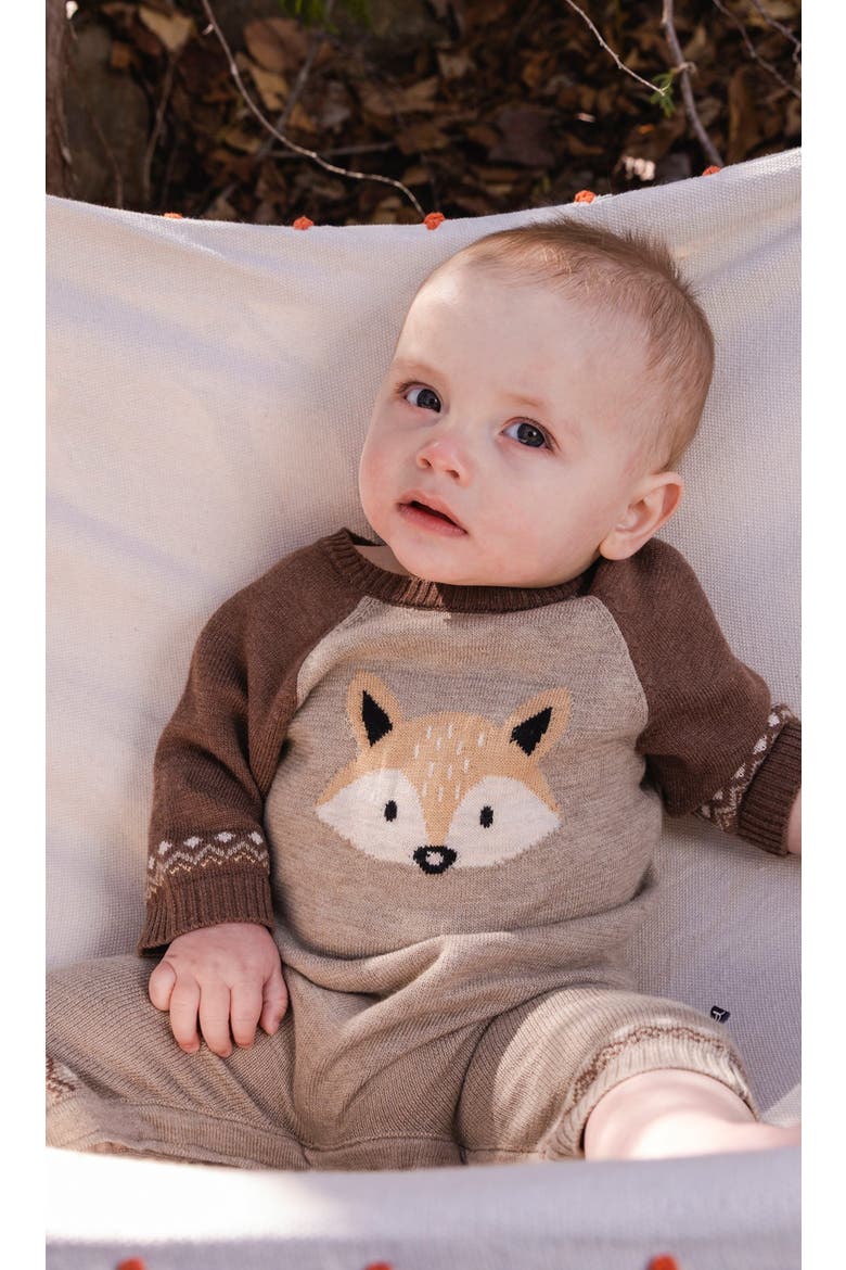 Knitted Intarsia Fox Fair Isle Romper, Alternate, color, Brown Cinnamon