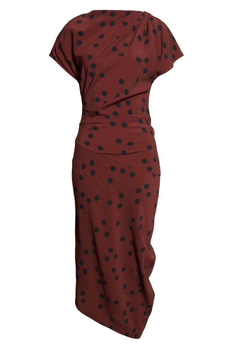 Ren Dot Print Asymmetric Midi Dress, Alternate, color, ESPRESSO MULTI