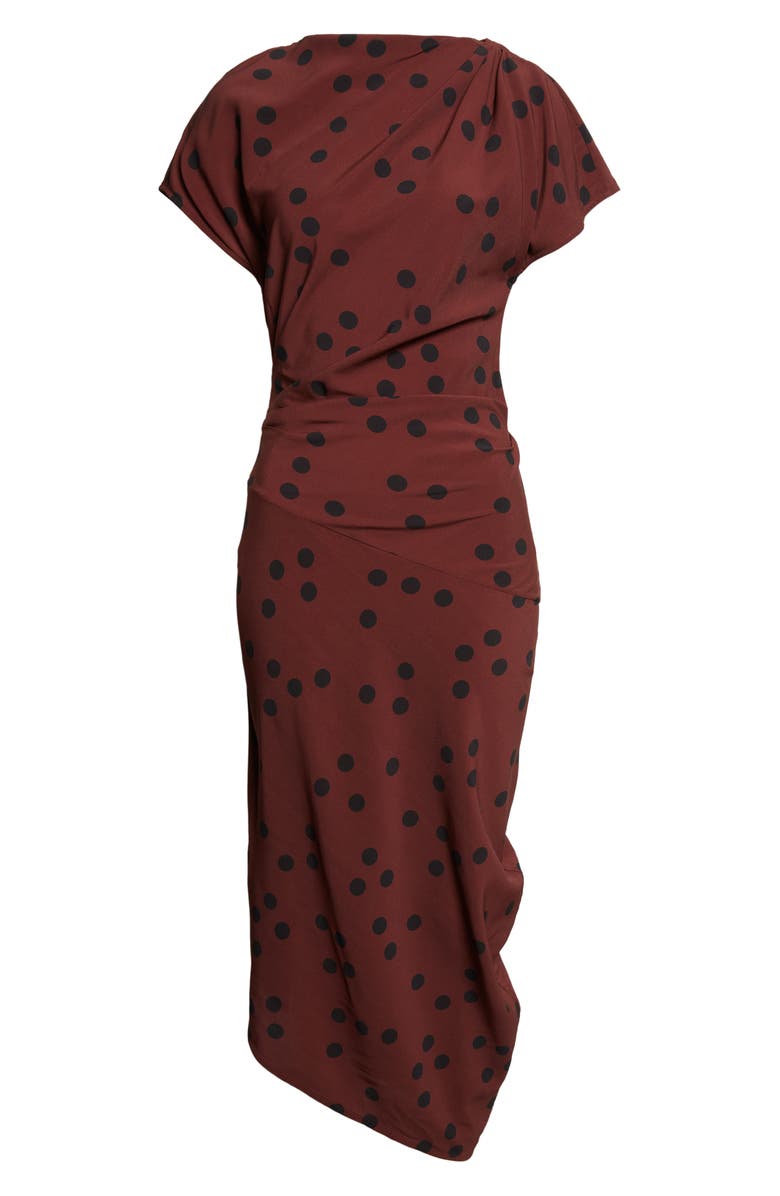 Proenza Schouler Ren Dot Print Asymmetric Midi Dress, Alternate, color, Espresso Multi