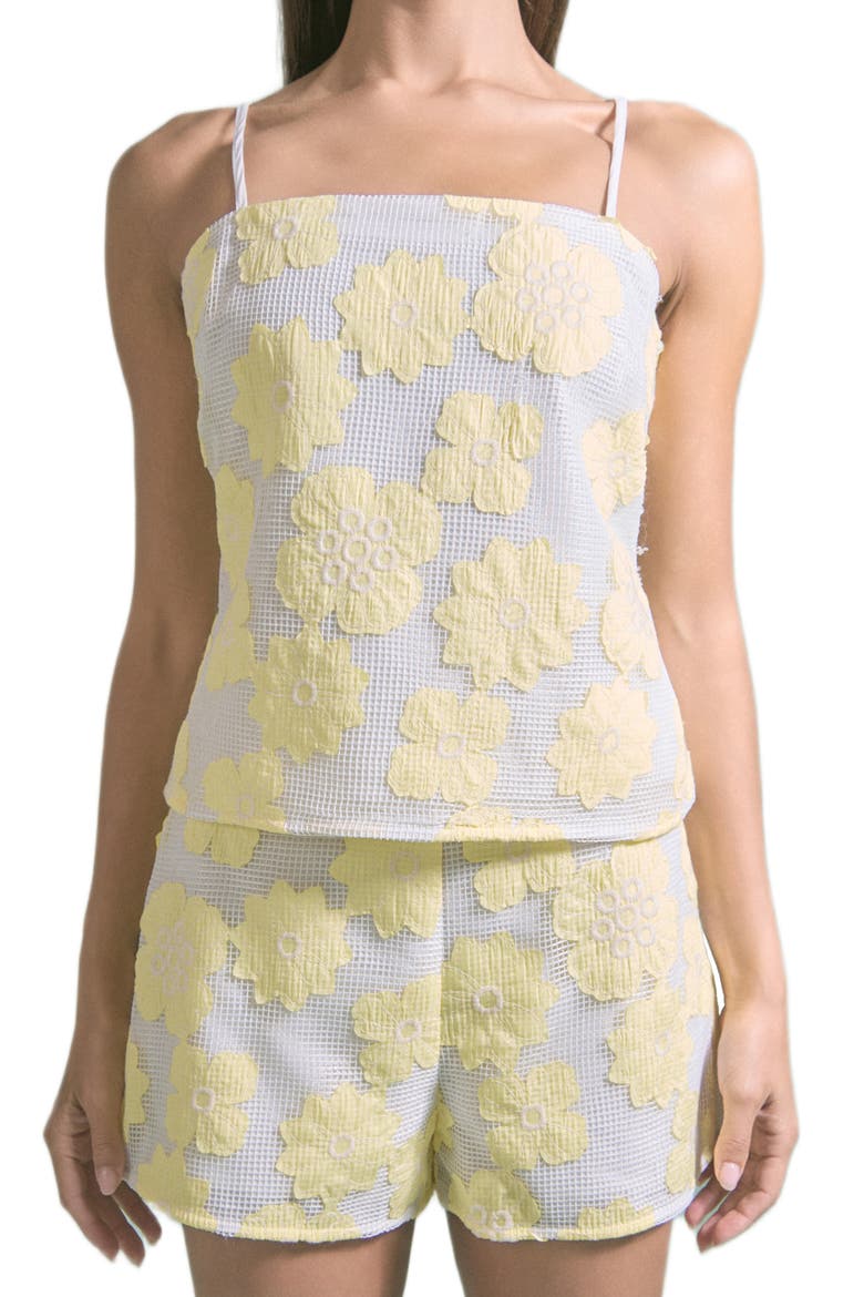 Floral Net Top, Alternate, color, WHITE/ YELLOW