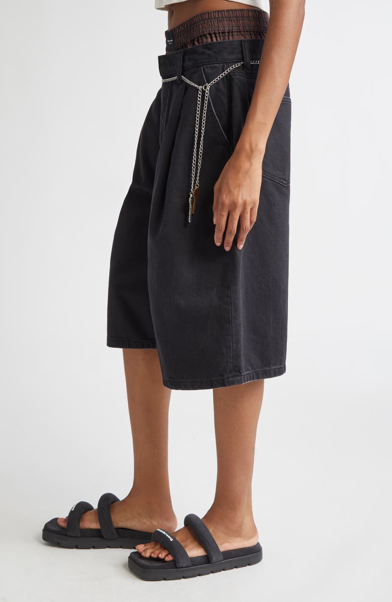 Alexander Wang Pre-Styled Pleated Denim Shorts with Chain Belt, Alternate, color, 