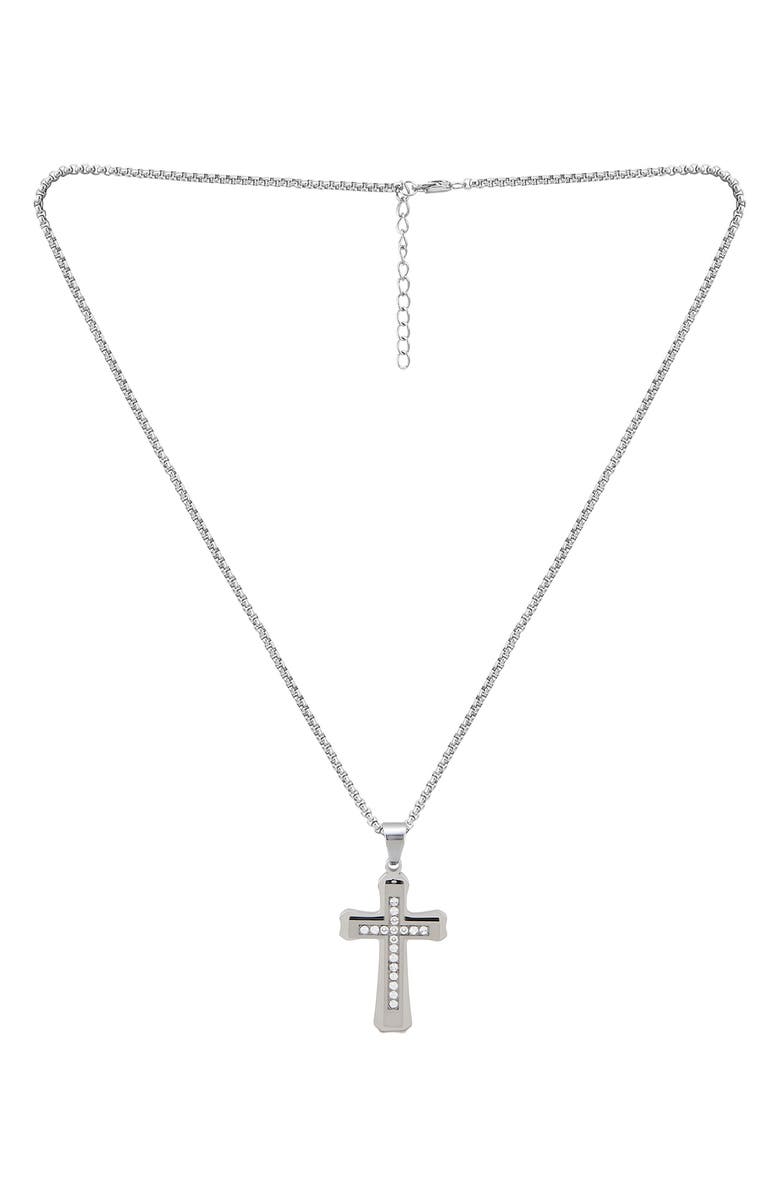 AMERICAN EXCHANGE English Laundry Stainless Steel Diamond Cross Pendant Necklace - 0.10 ctw, Alternate, color,