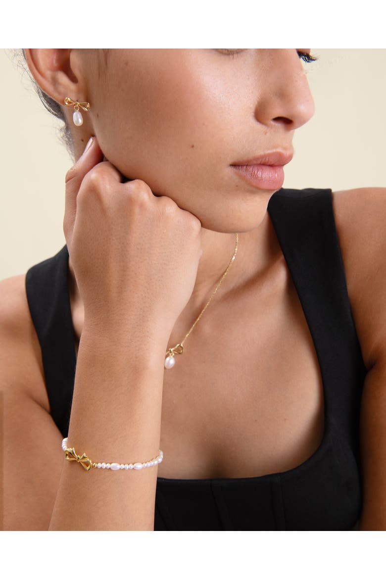 Bow Pearl Earrings, Alternate, color, Pearl