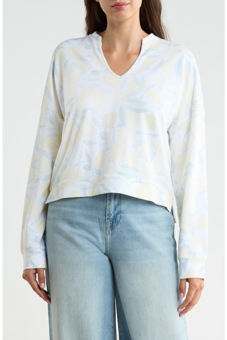 Alessia Lemon Cotton Blend Pullover, Main, color, PURPLE/ LEMON PRINT