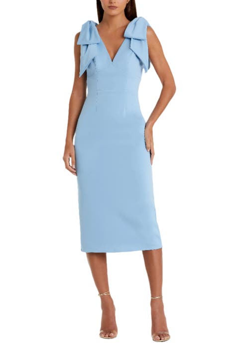 Bow Strap Crepe Fitted Midi Dress
