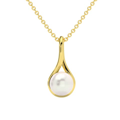 7mm Pearl Solitaire Pendant 14k Gold 18" Necklace 18mm Tall
