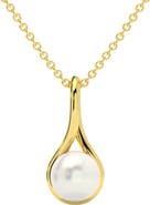 Bliss Diamond 7mm Pearl Solitaire Pendant 14k Gold 18" Necklace 18mm Tall