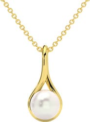 Bliss Diamond 7mm Pearl Solitaire Pendant 14k Gold 18" Necklace 18mm Tall