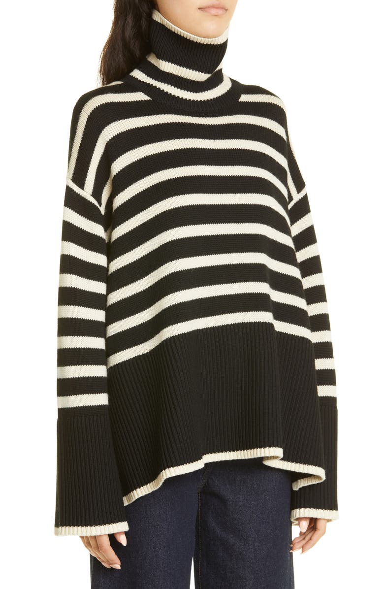 TOTEME Stripe Wool Blend Turtleneck Sweater, Alternate, color,