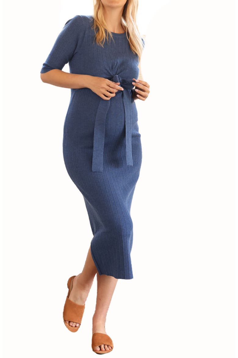 Maternity/Nursing Knit Dress, Main, color, DENIM BLUE