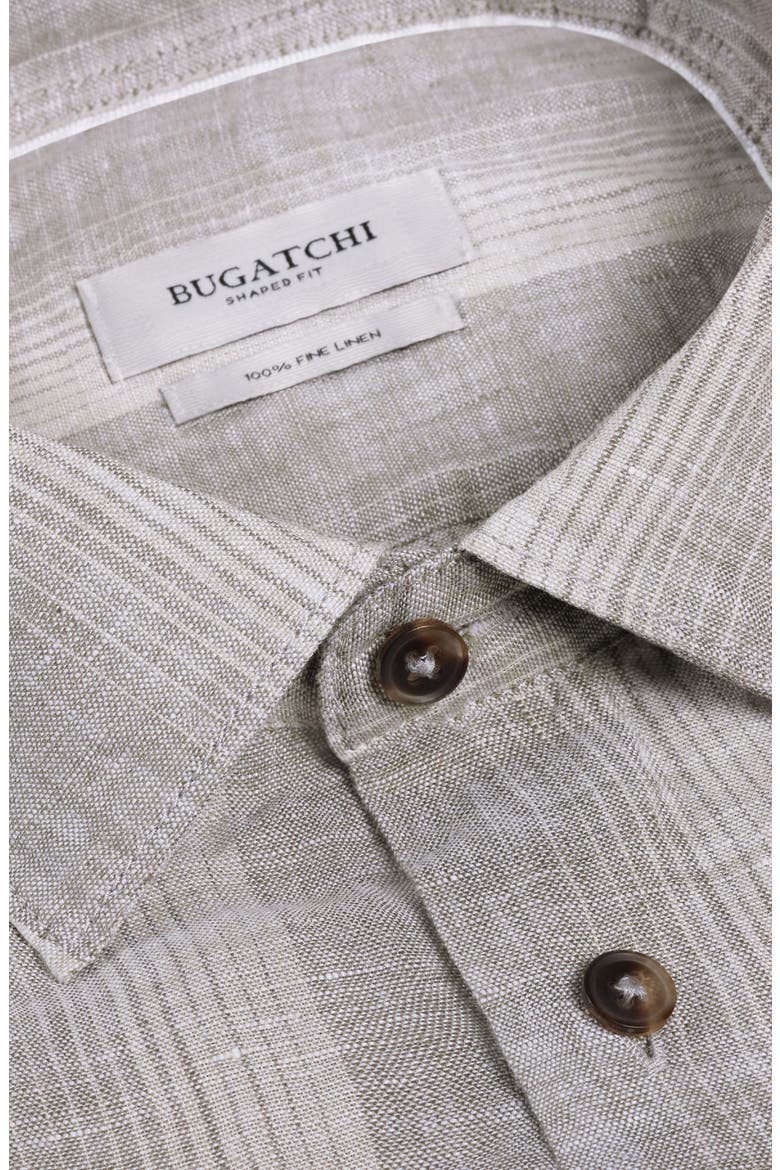 Julian Shaped Fit Shadow Stripe Linen Button-Up Shirt, Alternate, color, KHAKI