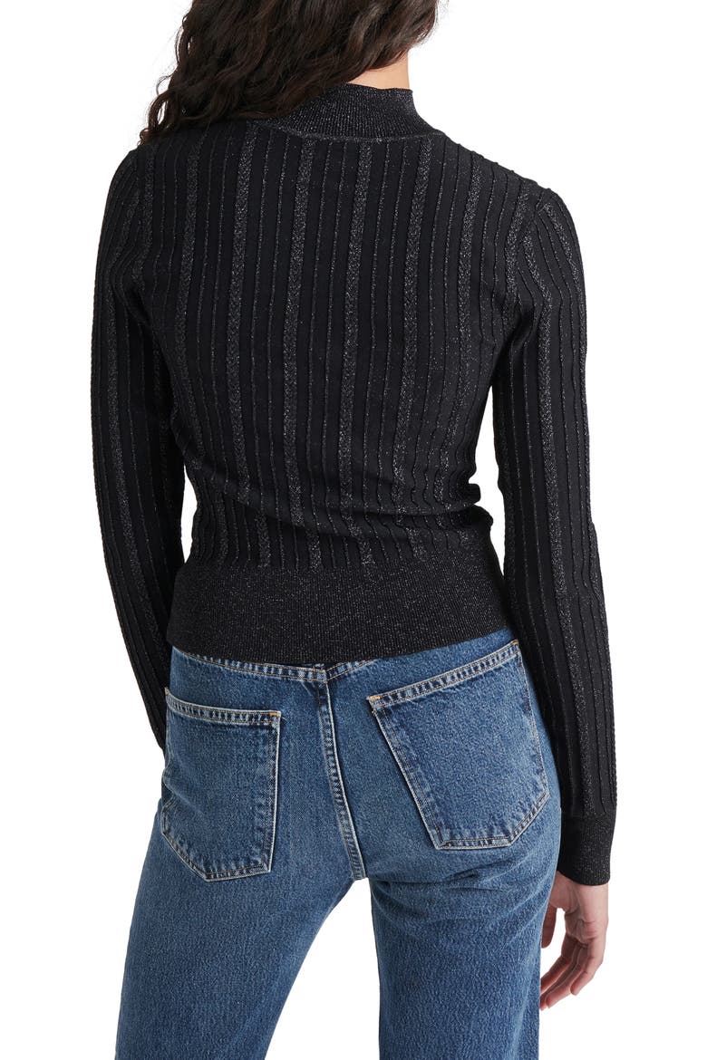 Pamela Metallic Rib Mock Neck Sweater, Alternate, color, BLACK