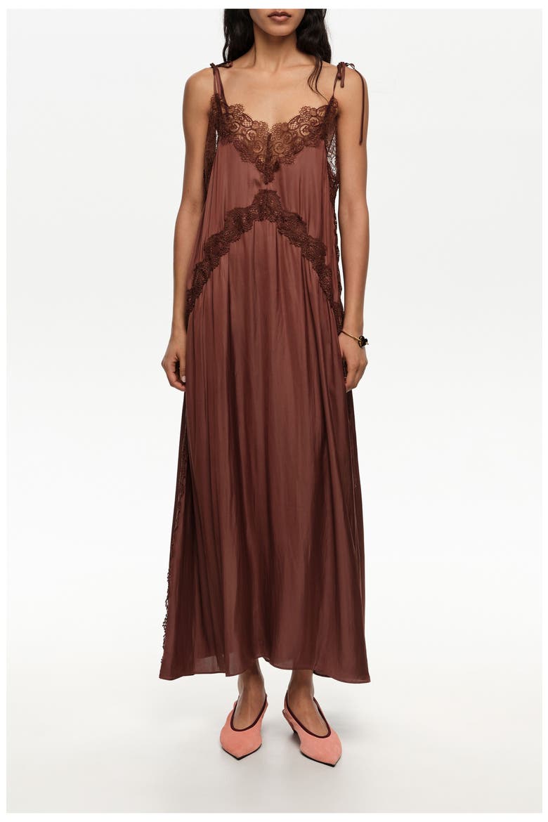 Lace Fluid Dress, Main, color, BROWN