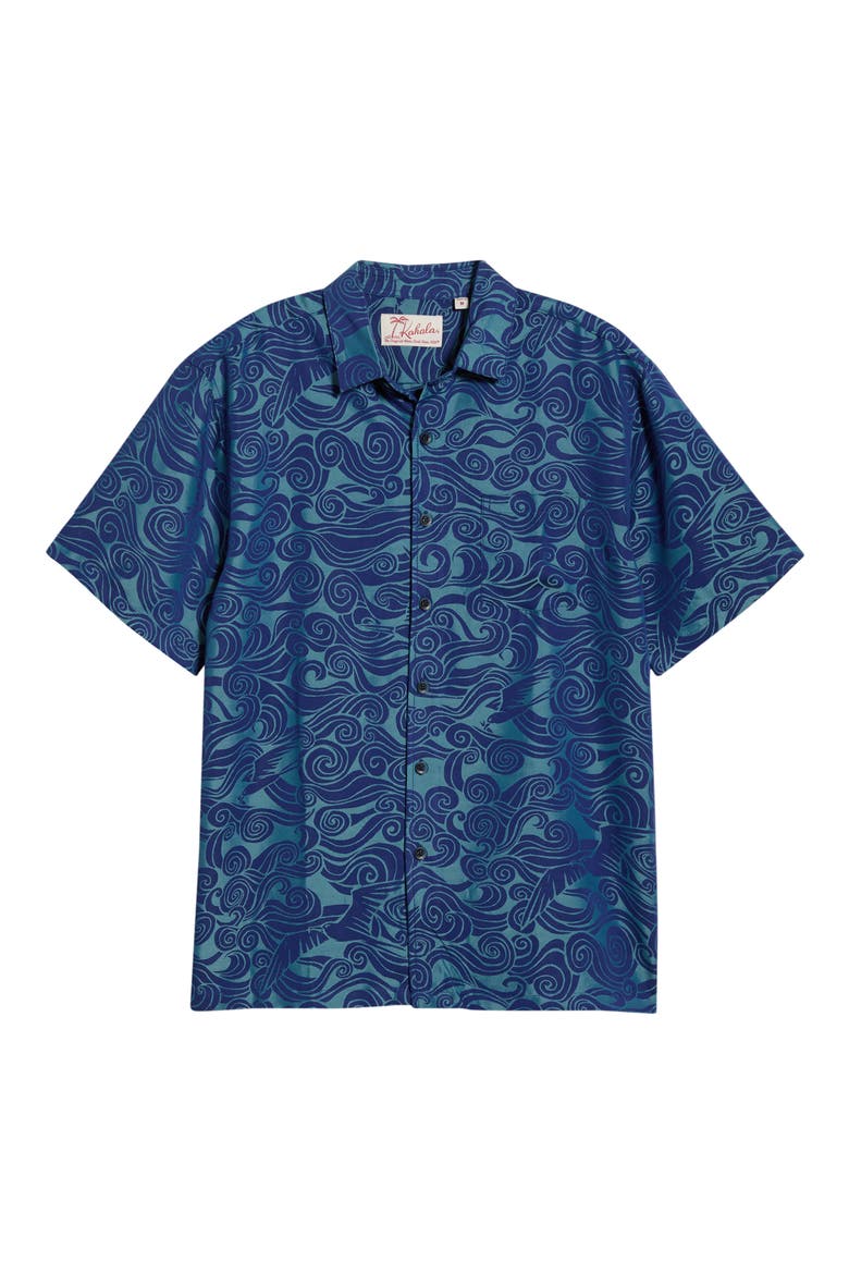 Makani Nui Jacquard Short Sleeve Button-Up Shirt, Main, color, NAVY