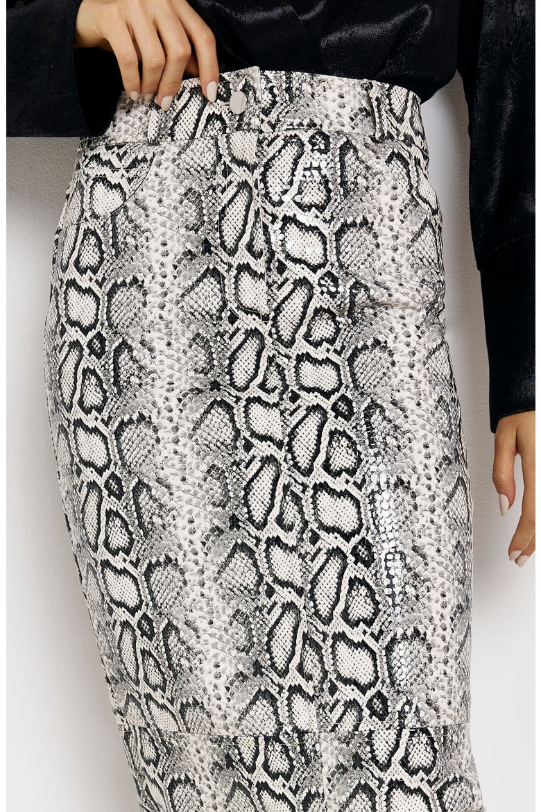 Midaxi Snakeskin Print Faux Leather Midi Skirt, Alternate, color, GREY